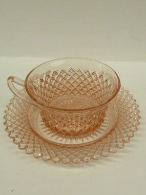 Hocking Depression Glass Pink MISS AMERICA Tea or Coffee Cup and Saucer
